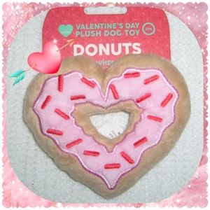 Valentine Embellished Smooth Plush Donut with Heart Sprinkles Squeaker S& M Dog